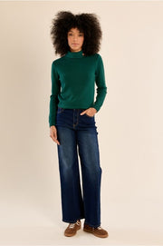 Molly Bracken Knit Turtleneck Top Forest Green