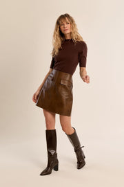 Molly Bracken Knit High Neck Top Chocolate