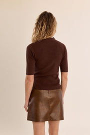 Molly Bracken Knit High Neck Top Chocolate