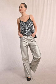 Molly Bracken Wide Leg Coated Silver Pants