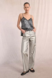 Molly Bracken Wide Leg Coated Silver Pants