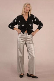 Molly Bracken Wide Leg Coated Silver Pants