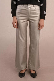 Molly Bracken Wide Leg Coated Silver Pants