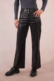 Molly Bracken Wide Leg Coated Black Pants