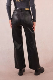 Molly Bracken Wide Leg Coated Black Pants