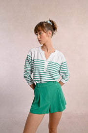 Molly Bracken Knit Striped Sweater White/Green