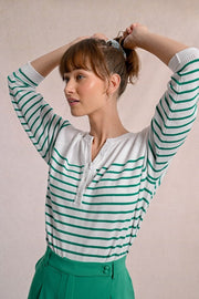 Molly Bracken Knit Striped Sweater White/Green