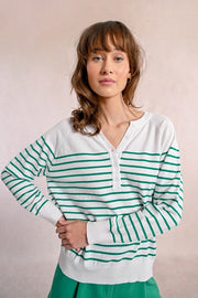 Molly Bracken Knit Striped Sweater White/Green