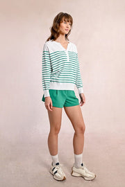 Molly Bracken Knit Striped Sweater White/Green