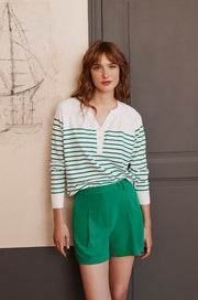 Molly Bracken Knit Striped Sweater White/Green