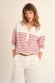 Molly Bracken Knit Striped Sweater Off-white/Red