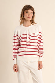 Molly Bracken Knit Striped Sweater Off-white/Red