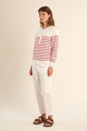 Molly Bracken Knit Striped Sweater Off-white/Red