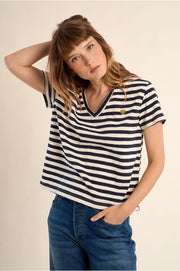 Molly Bracken Striped V-neck Tee Navy/White