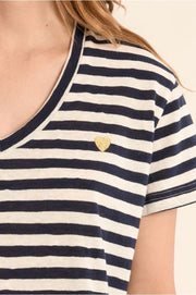 Molly Bracken Striped V-neck Tee Navy/White