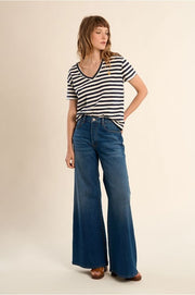 Molly Bracken Striped V-neck Tee Navy/White