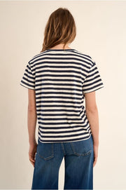 Molly Bracken Striped V-neck Tee Navy/White