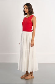 Molly Bracken White Multi Ruffle Maxi Skirt