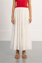 Molly Bracken White Multi Ruffle Maxi Skirt