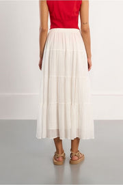 Molly Bracken White Multi Ruffle Maxi Skirt
