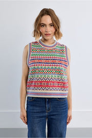 Molly Bracken Knit Vest Tybetan Pattern Off-white
