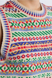 Molly Bracken Knit Vest Tybetan Pattern Off-white