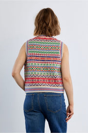 Molly Bracken Knit Vest Tybetan Pattern Off-white