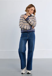 Molly Bracken Knit Cardi Tybetan Pattern Off-white