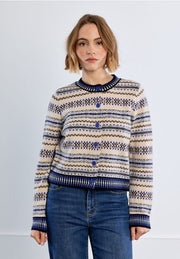 Molly Bracken Knit Cardi Tybetan Pattern Off-white