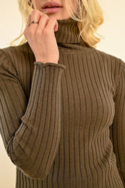 Molly Bracken Knit Ribbed Sweater Khaki