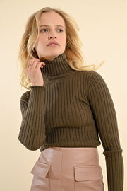 Molly Bracken Knit Ribbed Sweater Khaki