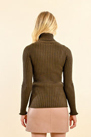 Molly Bracken Knit Ribbed Sweater Khaki