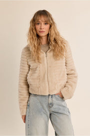 Molly Bracken Faux Fur Zip Up Jacket Light Beige