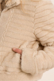 Molly Bracken Faux Fur Zip Up Jacket Light Beige