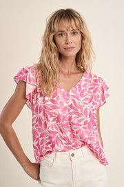 Molly Bracken Top Pink Leaf Print