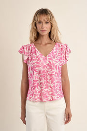 Molly Bracken Top Pink Leaf Print