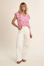 Molly Bracken Top Pink Leaf Print