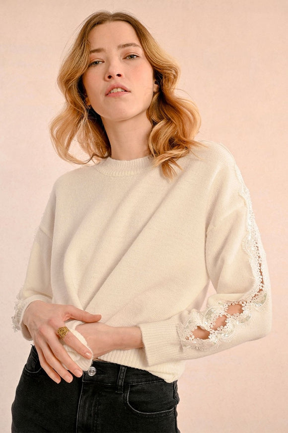 Molly Bracken Knitted Sweater With Openwork Details Off-white