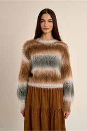 Molly Bracken Knit Striped Fluffy Sweater