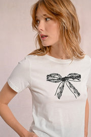 Molly Bracken Tee With Bow Detail Off-white