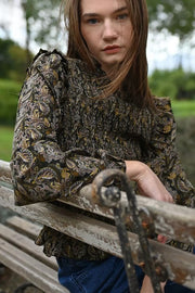 Molly Bracken Ruched Blouse Khaki Print