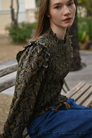 Molly Bracken Ruched Blouse Khaki Print