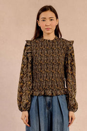 Molly Bracken Ruched Blouse Khaki Print