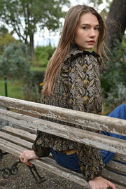 Molly Bracken Ruched Blouse Khaki Print