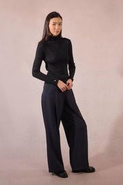 Molly Bracken Iridescent Rib Knit Top Black