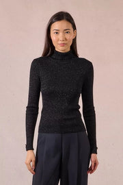 Molly Bracken Iridescent Rib Knit Top Black