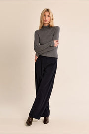 Molly Bracken Ribbed High Neck Top Dark Grey