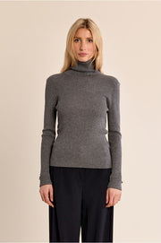 Molly Bracken Ribbed High Neck Top Dark Grey