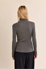 Molly Bracken Ribbed High Neck Top Dark Grey