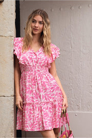 Molly Bracken Short Dress Pink Leaf Print